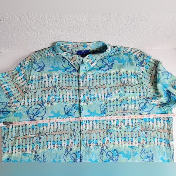 Weekender Batik Print Casual Button Down Shirt w Anchors Size XXL Short Sleeve - Picture 9 of 11